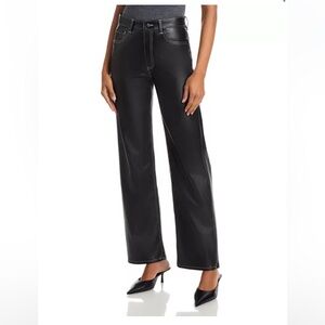 rag & bone Shea High Rise Faux Leather Straight Leg Jeans in Black